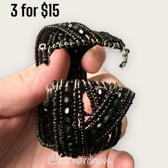 Bundle 3 for $15 Black Multi Stranded Beaded Cuff Bracelet READ - Picture 5 of 7